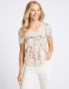 Marks & Spencer Floral Print V-neck Short Sleeve Top Ivory Mix