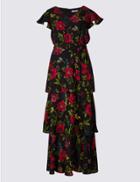 Marks & Spencer Embellished Floral Print Tiered Midi Dress Black Mix
