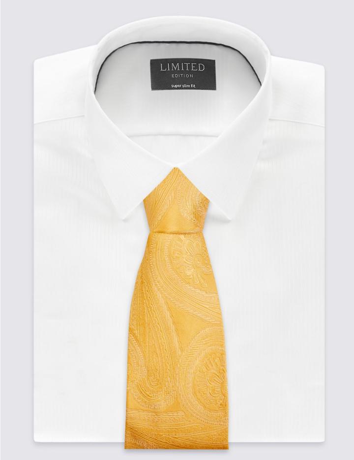 Marks & Spencer Pure Silk Paisley Tie Gold Mix
