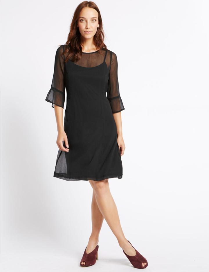 Marks & Spencer 3/4 Sleeve Swing Midi Dress Black