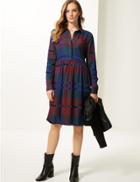 Marks & Spencer Checked Long Sleeve Drop Waist Dress Multi