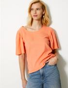 Marks & Spencer Linen Rich Round Neck Short Sleeve Blouse Light Coral