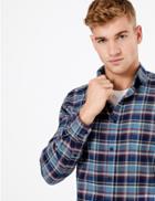 Marks & Spencer Cotton Checked Shirt Blue Mix