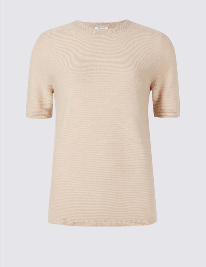 Marks & Spencer Textured Round Neck Jumper Almond