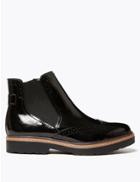 Marks & Spencer Leather Brogue Chelsea Boots Black Patent