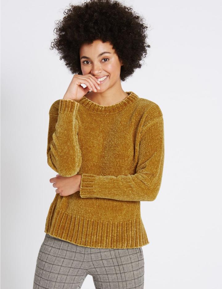Marks & Spencer Chenille Round Neck Jumper Dark Gold