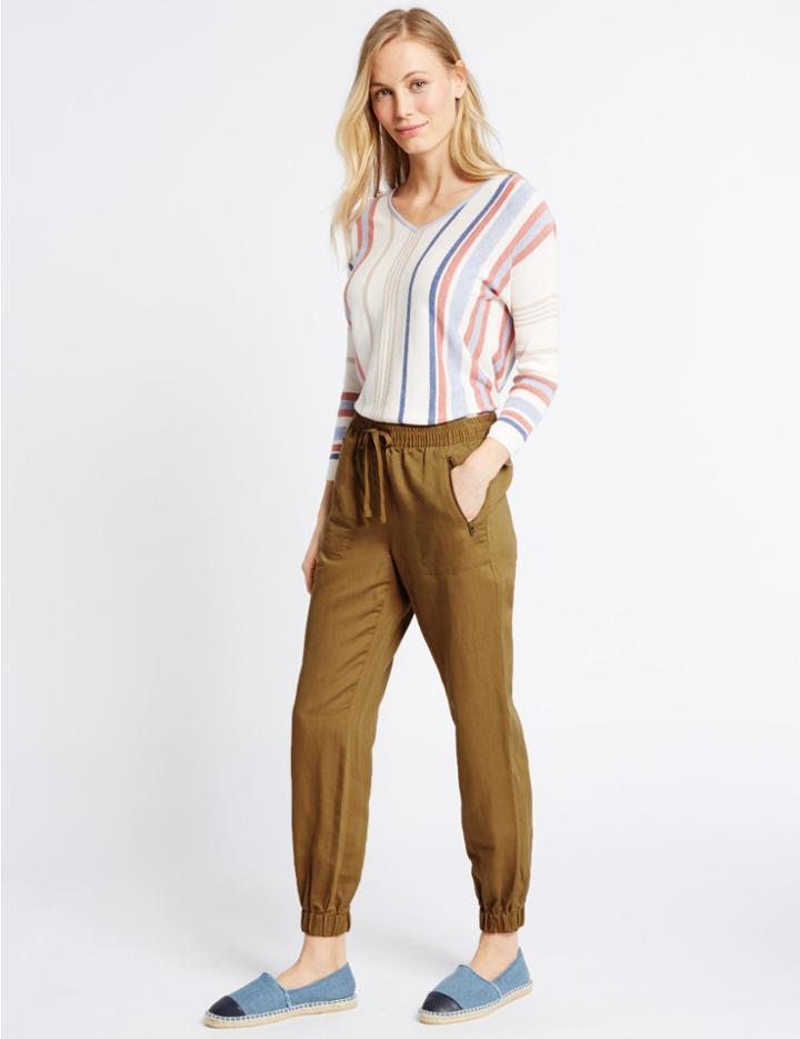 Marks & Spencer Linen Rich Drawstring Joggers Camel