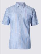 Marks & Spencer Pure Cotton Striped Shirt With Pocket Cornflower