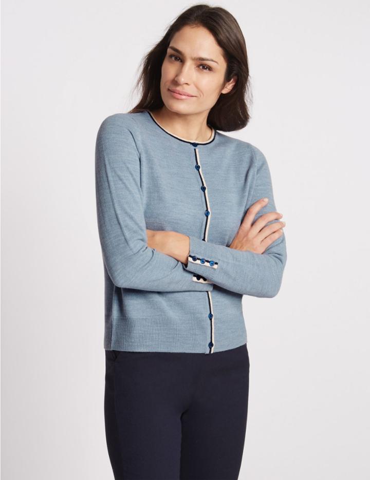 Marks & Spencer Contrasting Edge Cash Cardigan Light Steel Blue
