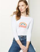 Marks & Spencer Cotton Rich Slogan Print Fitted T-shirt White Mix