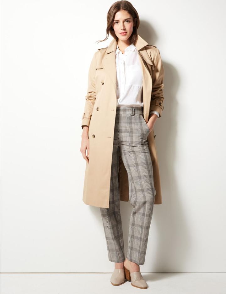 Marks & Spencer Checked Relaxed Straight Leg Trousers Brown Mix