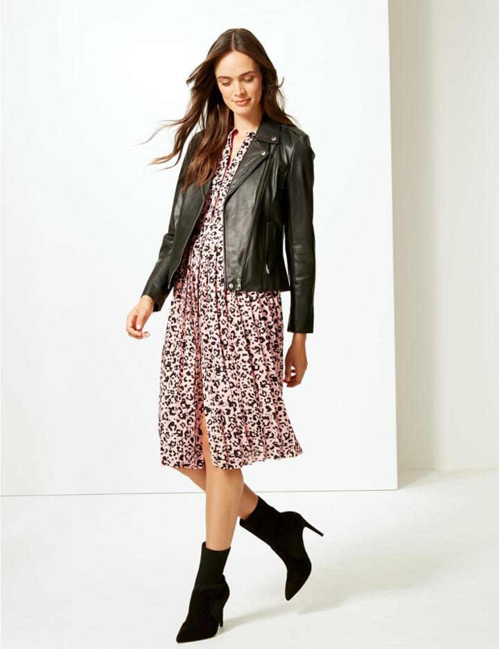Marks & Spencer Animal Print Long Sleeve Shirt Dress Pink Mix