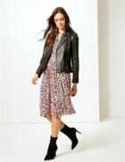 Marks & Spencer Animal Print Long Sleeve Shirt Dress Pink Mix