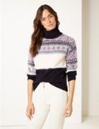 Marks & Spencer Jacquard Print Roll Neck Jumper Deep Purple