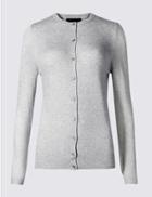 Marks & Spencer Ribbed Round Neck Cardigan Silver Grey