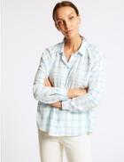 Marks & Spencer Pure Cotton Checked Long Sleeve Shirt Chambray