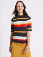 Marks & Spencer Striped Turtle Neck Half Sleeve Jumpers Orange Mix