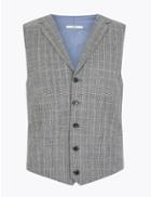 Marks & Spencer Tailored Fit Wool Checked Waistcoat Grey