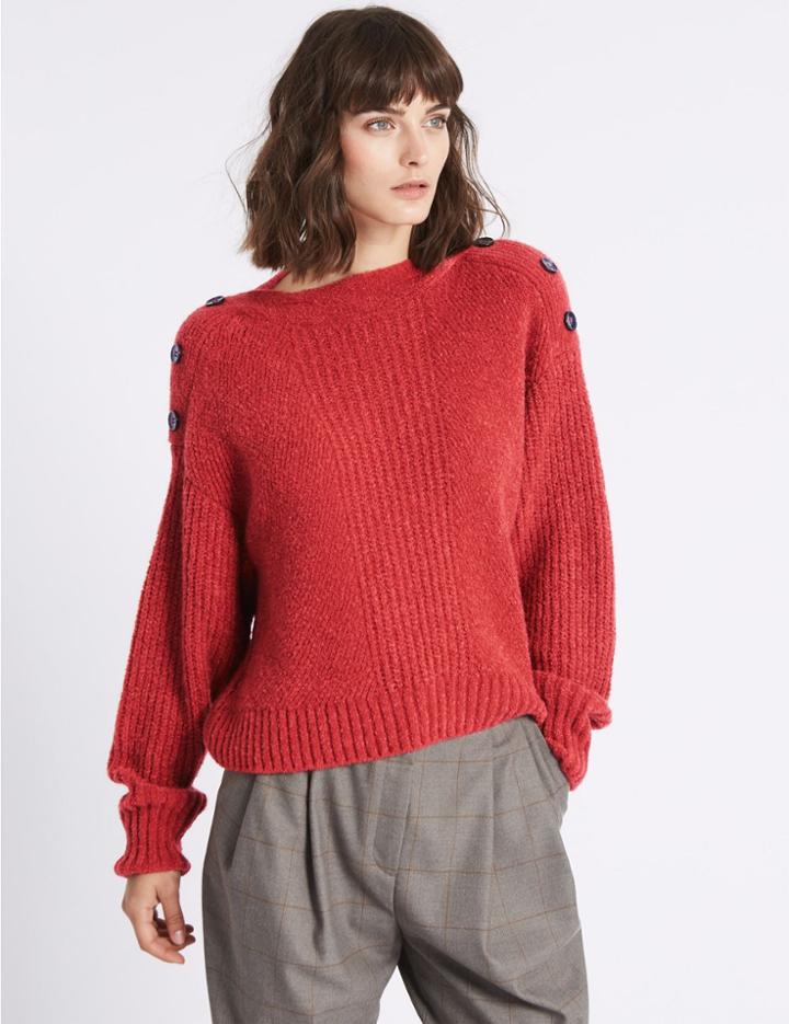 Marks & Spencer Shoulder Button Slash Neck Jumper Lacquer Red