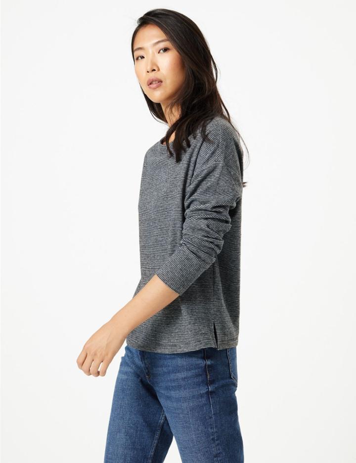 Marks & Spencer Striped Cosy Crew Neck Sweatshirt Grey Mix