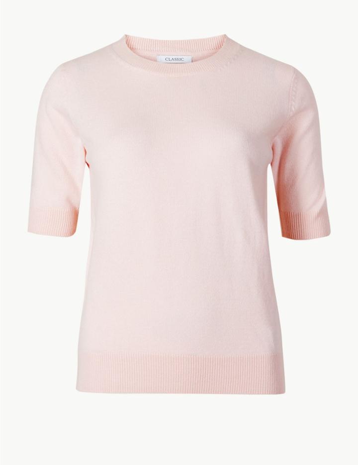Marks & Spencer Cashmilon&trade; Textured Round Neck Jumper Light Pink