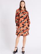 Marks & Spencer Printed Contrasting Cuff Tunic Midi Dress Orange Mix