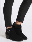 Marks & Spencer Wide Fit Leather Block Heel Ankle Boots Black Mix