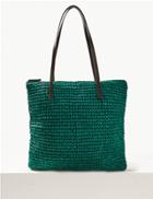 Marks & Spencer Straw Zipped Detail Shopper Bag Green