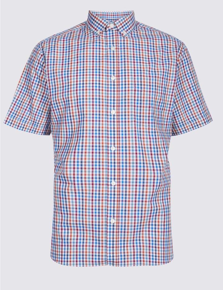 Marks & Spencer Pure Cotton Checked Shirt With Pocket Ruby