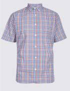 Marks & Spencer Pure Cotton Checked Shirt With Pocket Ruby