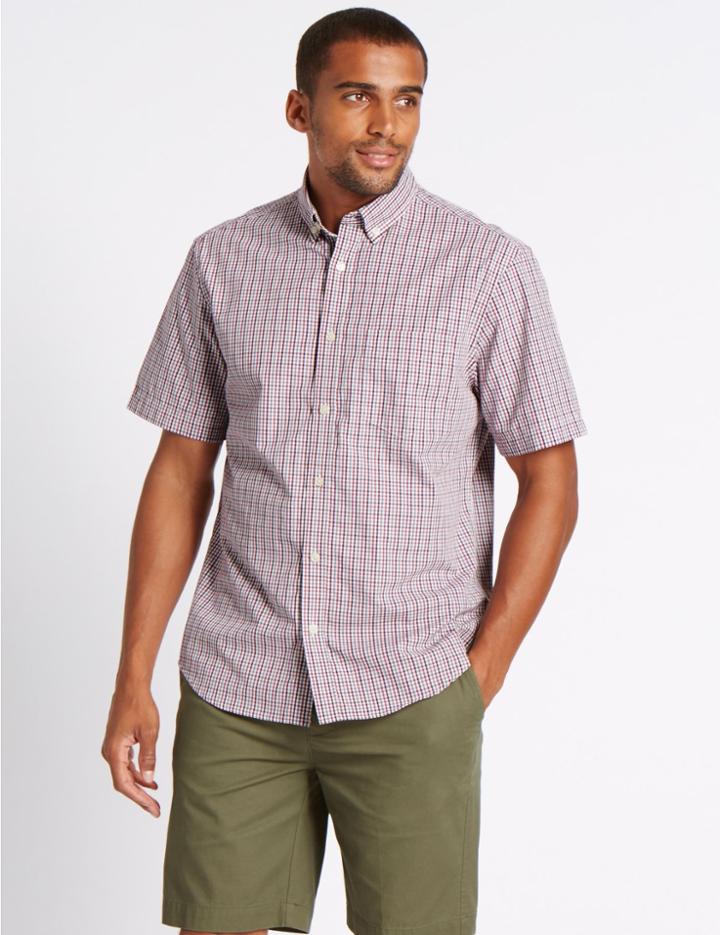 Marks & Spencer Pure Cotton Checked Shirt Raspberry
