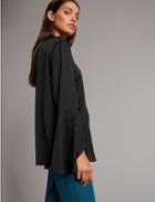 Marks & Spencer Round Neck Flared Cuff Button Blouse Black