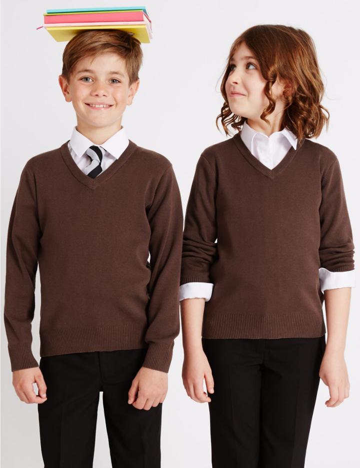 Marks & Spencer Unisex Cotton Rich Jumper Brown