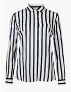 Marks & Spencer Pure Cotton Striped Long Sleeve Shirt Navy Mix
