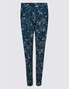 Marks & Spencer Leaf Print Tapered Peg Trousers Green Mix