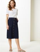 Marks & Spencer Pure Cotton A-line Midi Skirt Navy