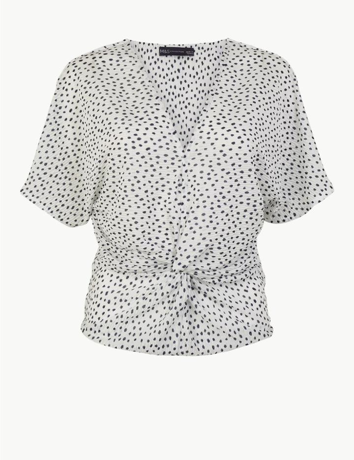 Marks & Spencer Polka Dot Twist Front Regular Fit Blouse Ivory Mix