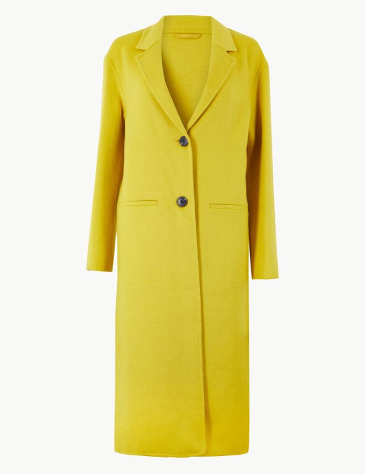 Marks & Spencer Double Faced Longline Coat Bright Yellow