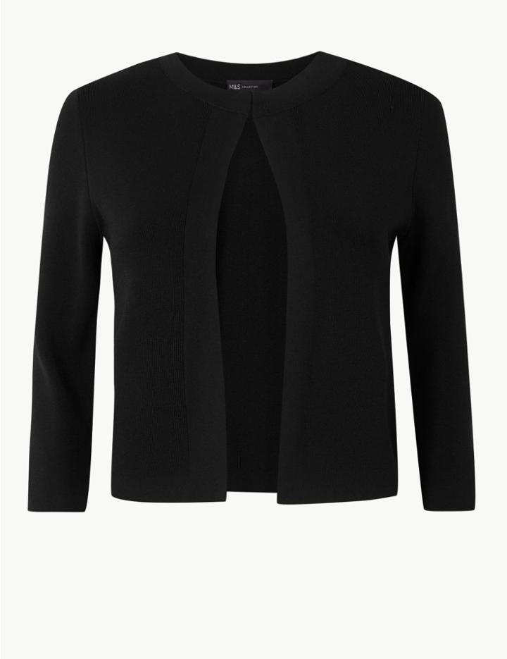 Marks & Spencer Round Neck 3/4 Sleeve Cardigan Black
