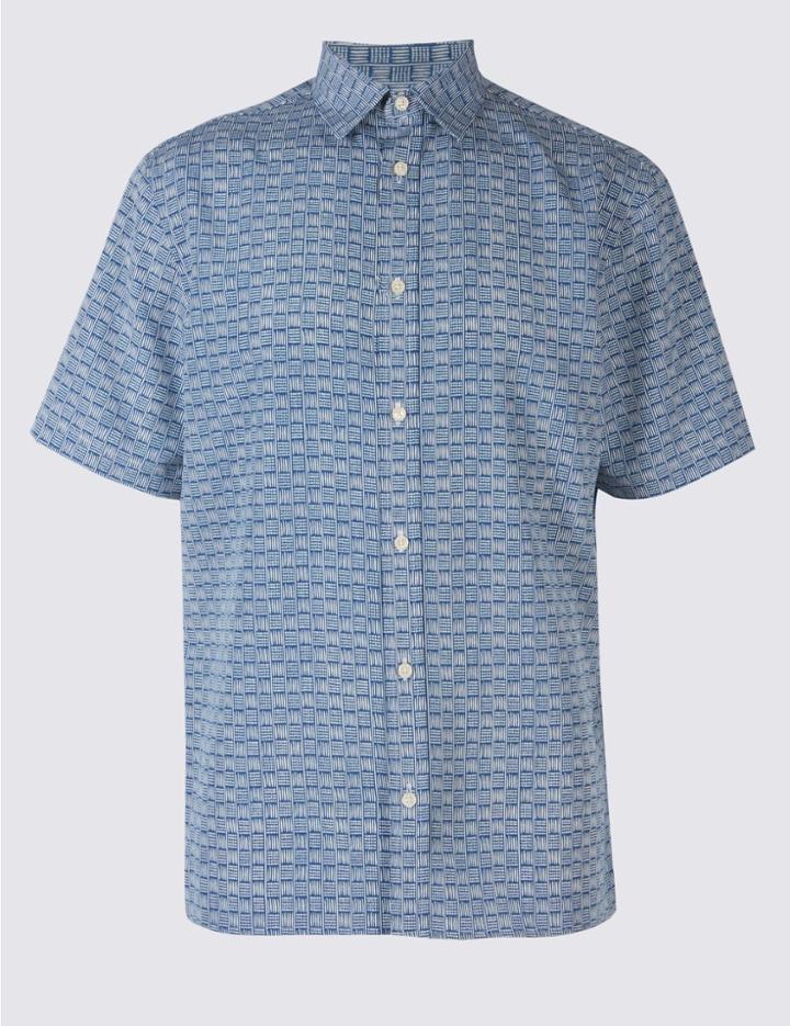 Marks & Spencer Easy Care Printed Shirt Soft Blue