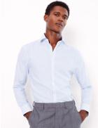 Marks & Spencer Cotton Blend Skinny Fit Oxford Shirt Blue Mix