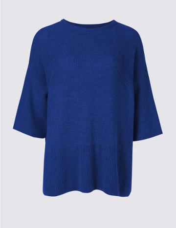 Marks & Spencer Wool Rich Textured Round Neck Jumper Royal