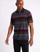 Marks & Spencer Pure Cotton Striped Polo Shirt Black Mix