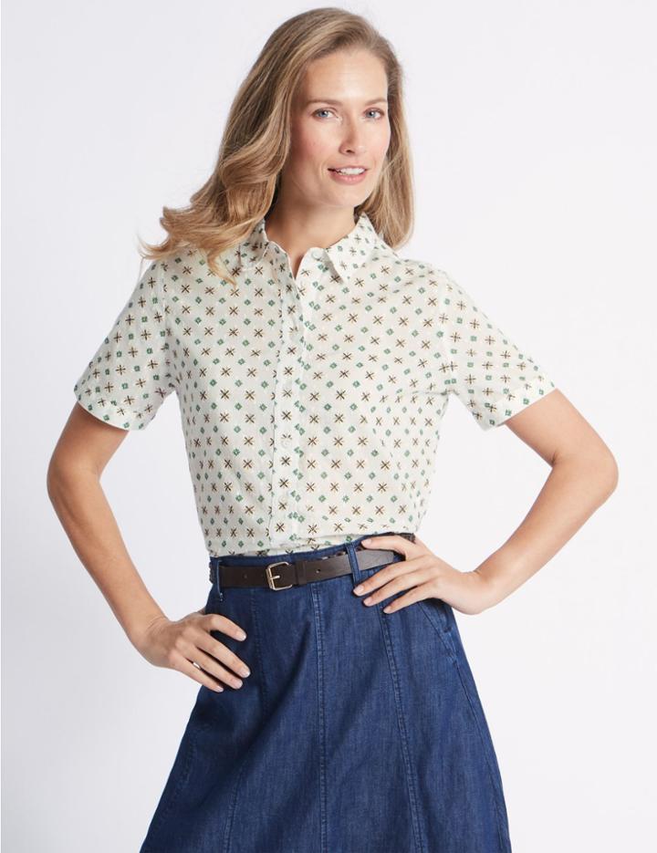 Marks & Spencer Pure Cotton Geometric Print Shirt Cream Mix