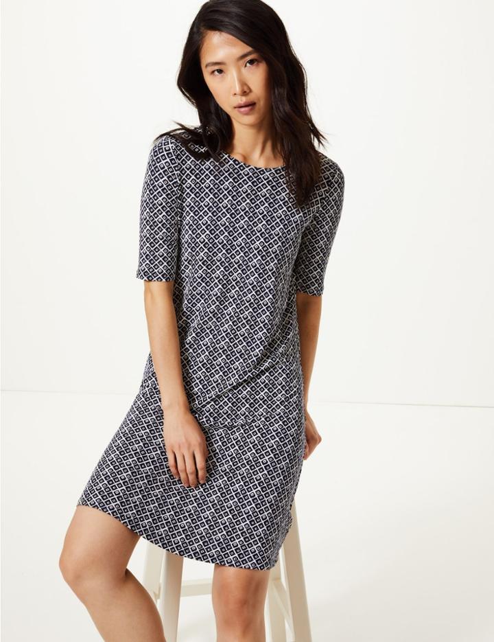 Marks & Spencer Geometric Print Jersey Swing Dress Navy Mix