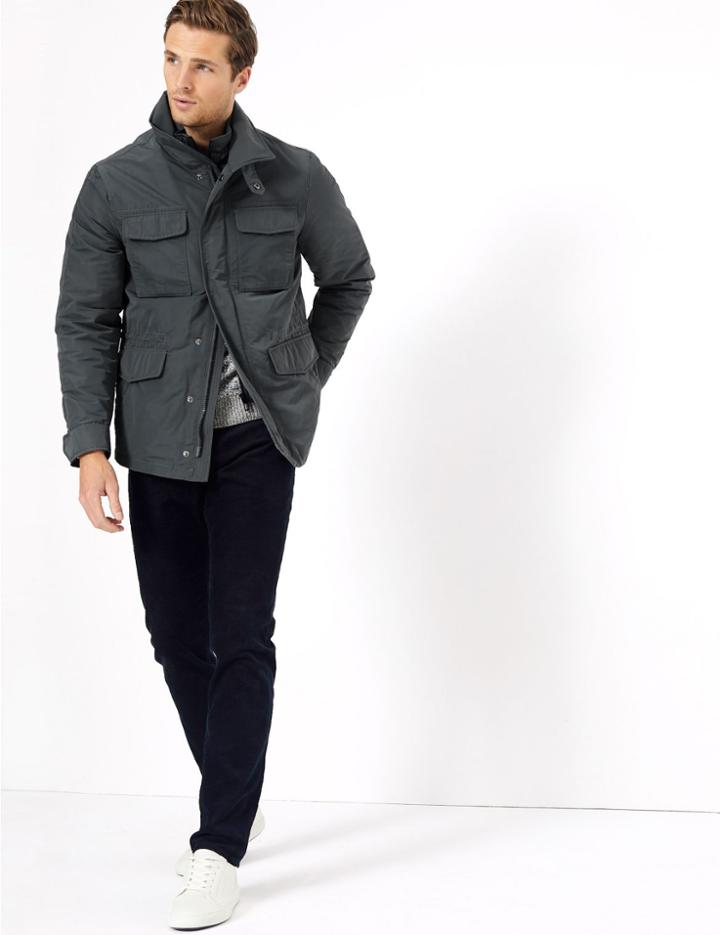 Marks & Spencer Quilted Funnel Neck Coat Grey