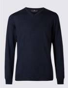 Marks & Spencer Merino Wool Rich V-neck Jumper Navy