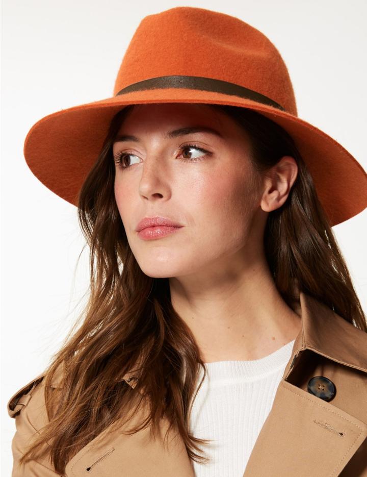 Marks & Spencer Pure Wool Fedora Hat Ginger