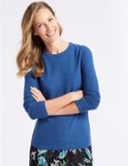 Marks & Spencer Ripple Round Neck Jumper Bright Blue