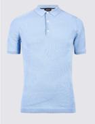 Marks & Spencer Pure Cotton Leaf Design Textured Slim Fit Polo Blue